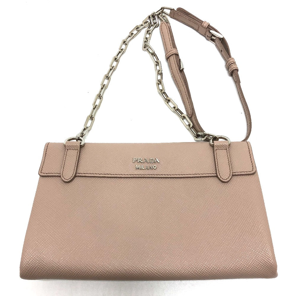 PRADA Shoulder Bag BT955X Safiano leather beige logo/shoulder ChainShoulder Women Used Authentic