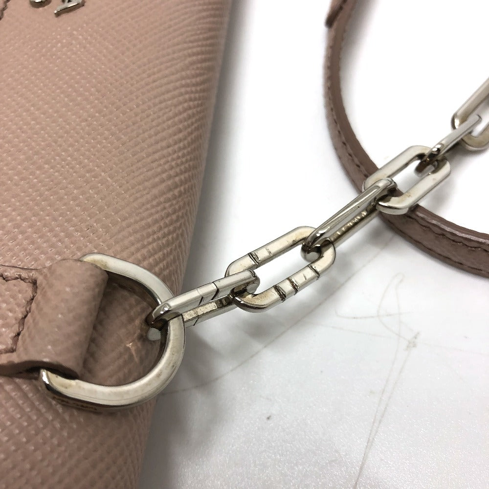 PRADA Shoulder Bag BT955X Safiano leather beige logo/shoulder ChainShoulder Women Used Authentic