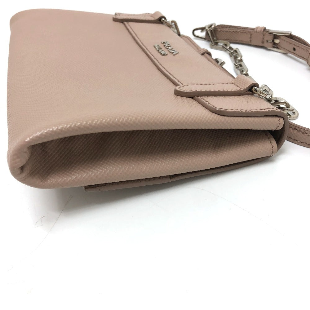 PRADA Shoulder Bag BT955X Safiano leather beige logo/shoulder ChainShoulder Women Used Authentic