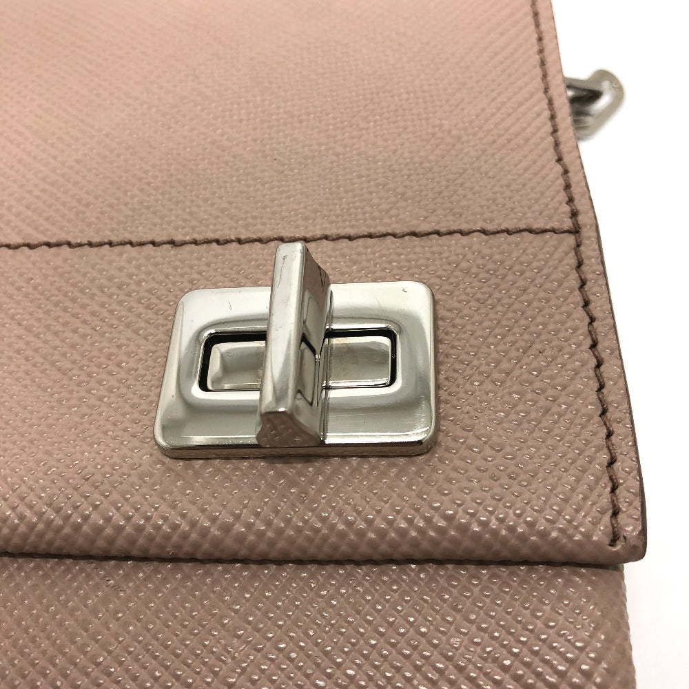 PRADA Shoulder Bag BT955X Safiano leather beige logo/shoulder ChainShoulder Women Used Authentic