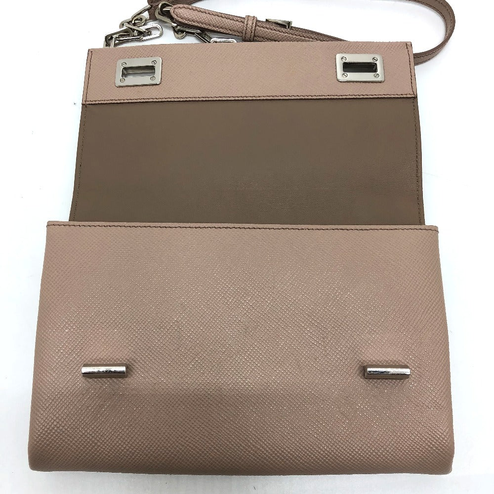 PRADA Shoulder Bag BT955X Safiano leather beige logo/shoulder ChainShoulder Women Used Authentic
