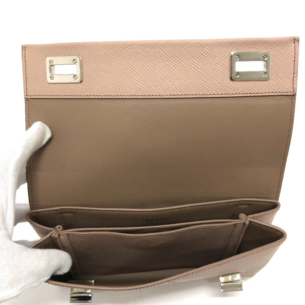PRADA Shoulder Bag BT955X Safiano leather beige logo/shoulder ChainShoulder Women Used Authentic