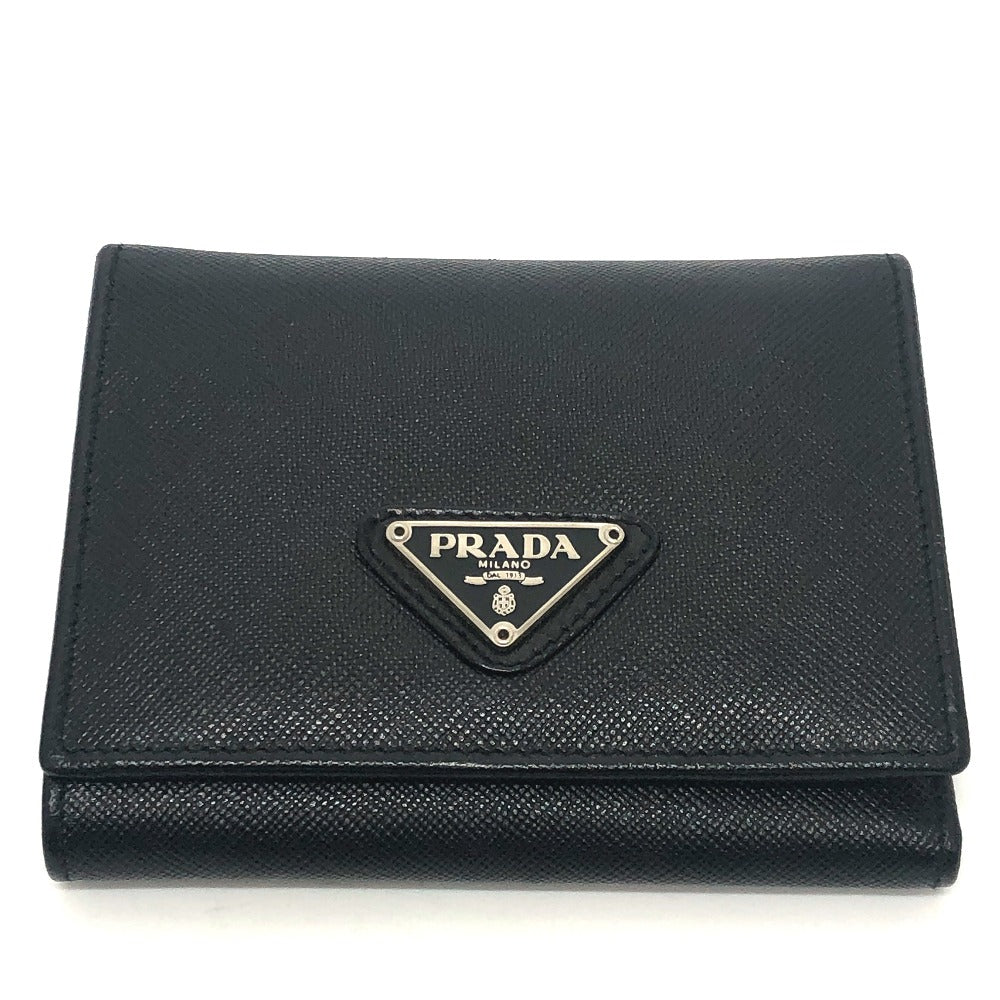 PRADA Trifold wallet M176A Safiano leather black triangle plate