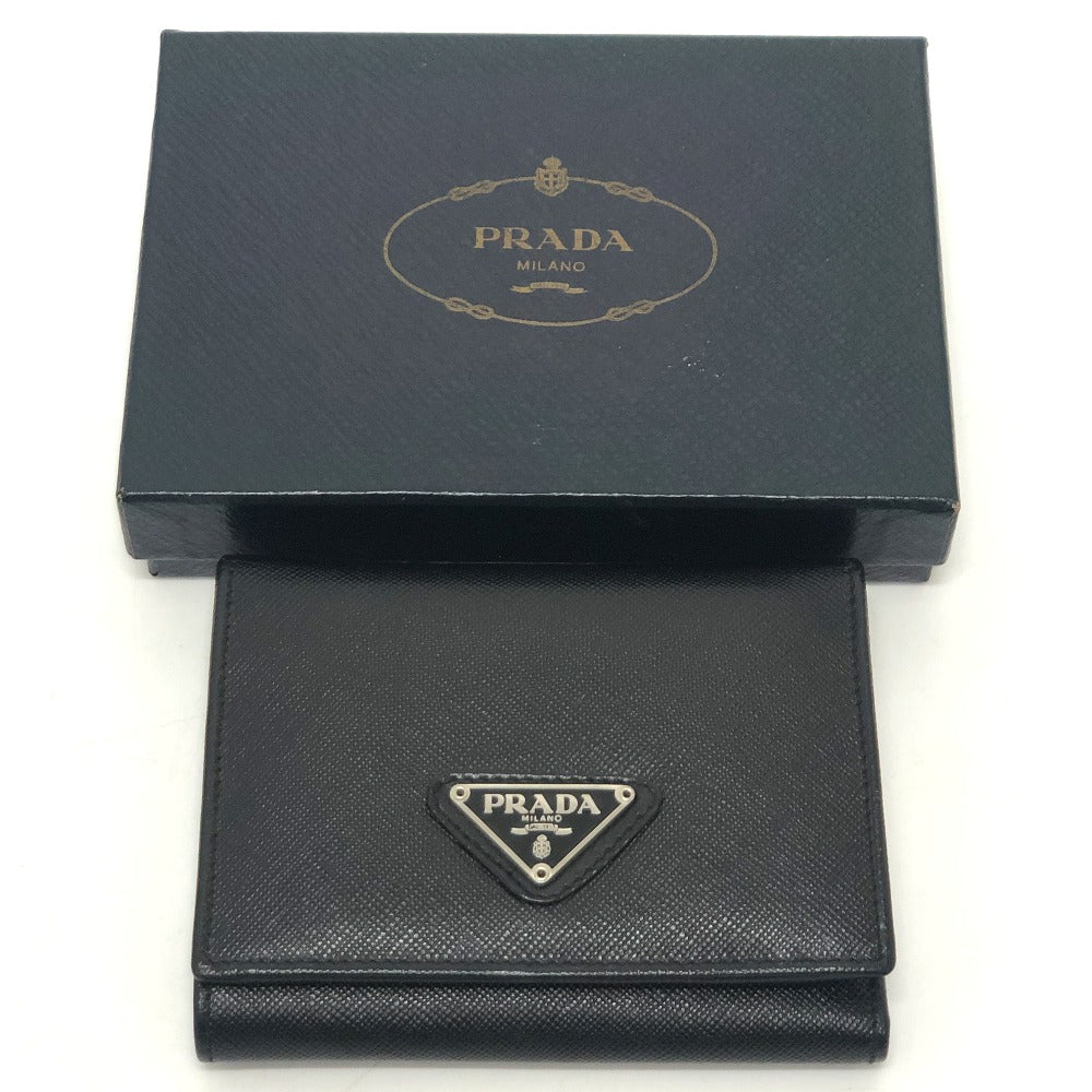 PRADA Trifold wallet M176A Safiano leather black triangle plate