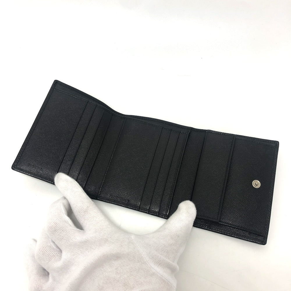 PRADA Trifold wallet M176A Safiano leather black triangle plate