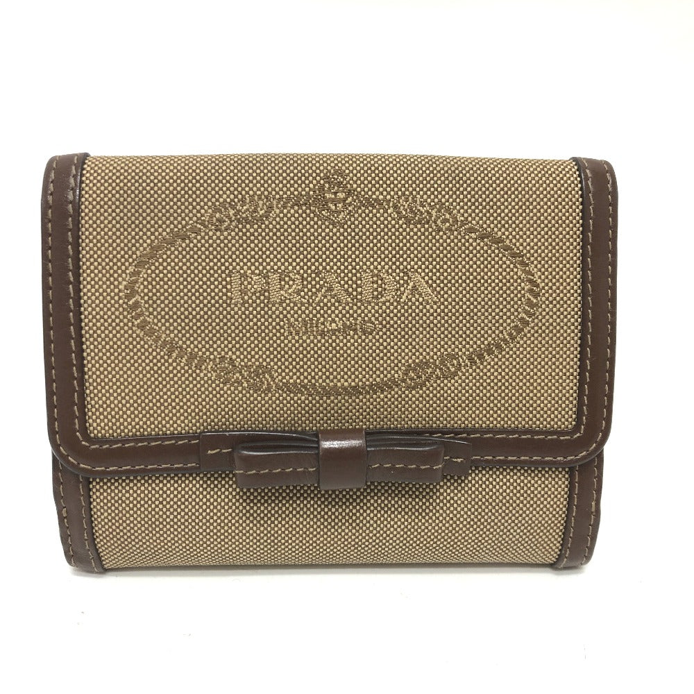 PRADA Trifold wallet 1MH523 Jacquard Brown ribbon logo