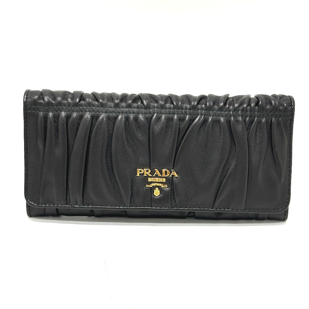 PRADA Long Wallet Purse 1M1132 leather black logo Gathered