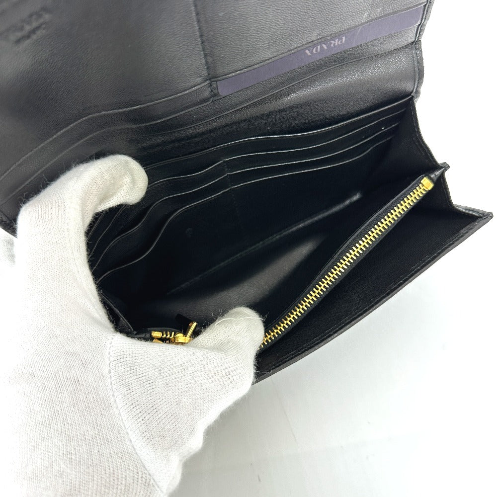PRADA Long Wallet Purse 1M1132 leather black logo Gathered