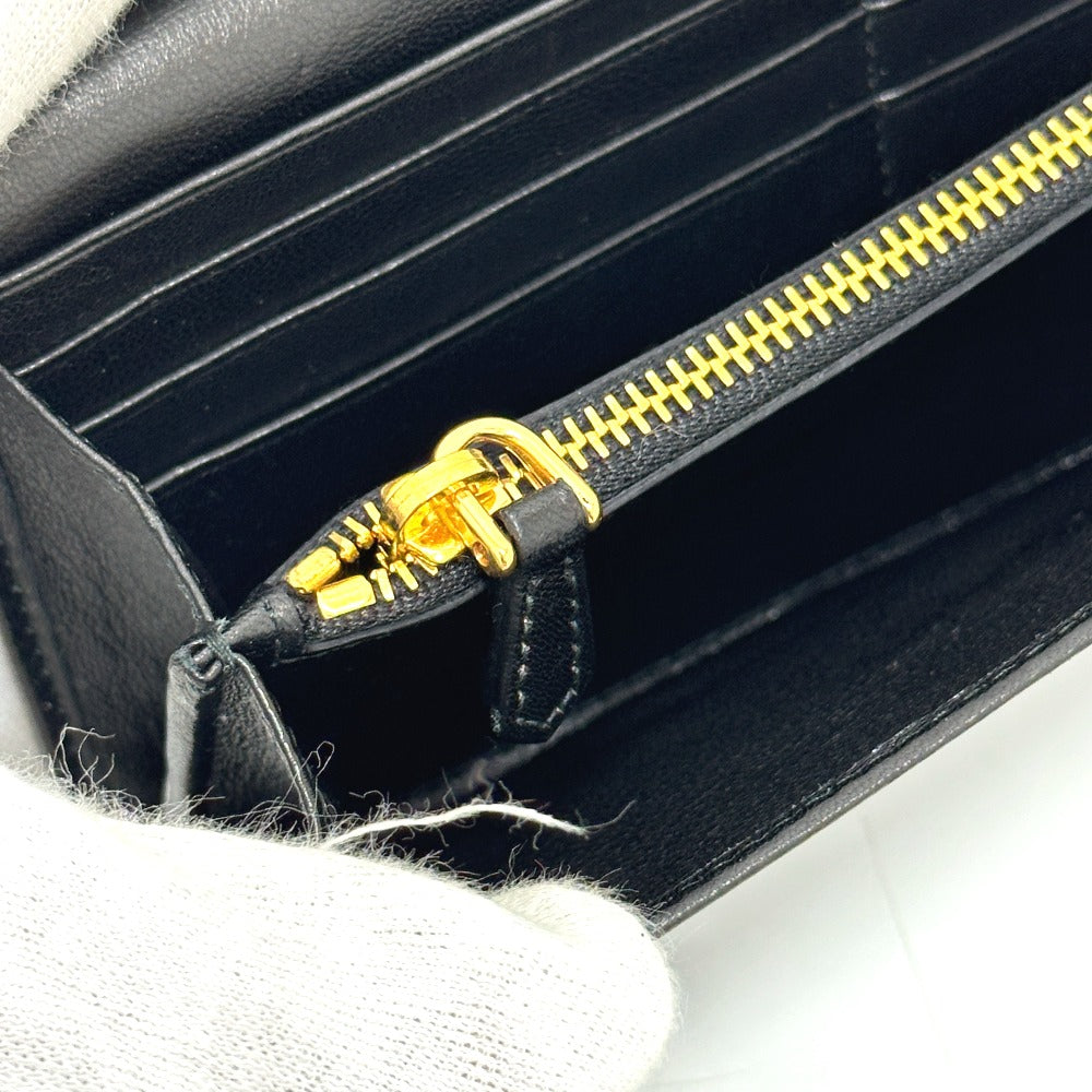 PRADA Long Wallet Purse 1M1132 leather black logo Gathered