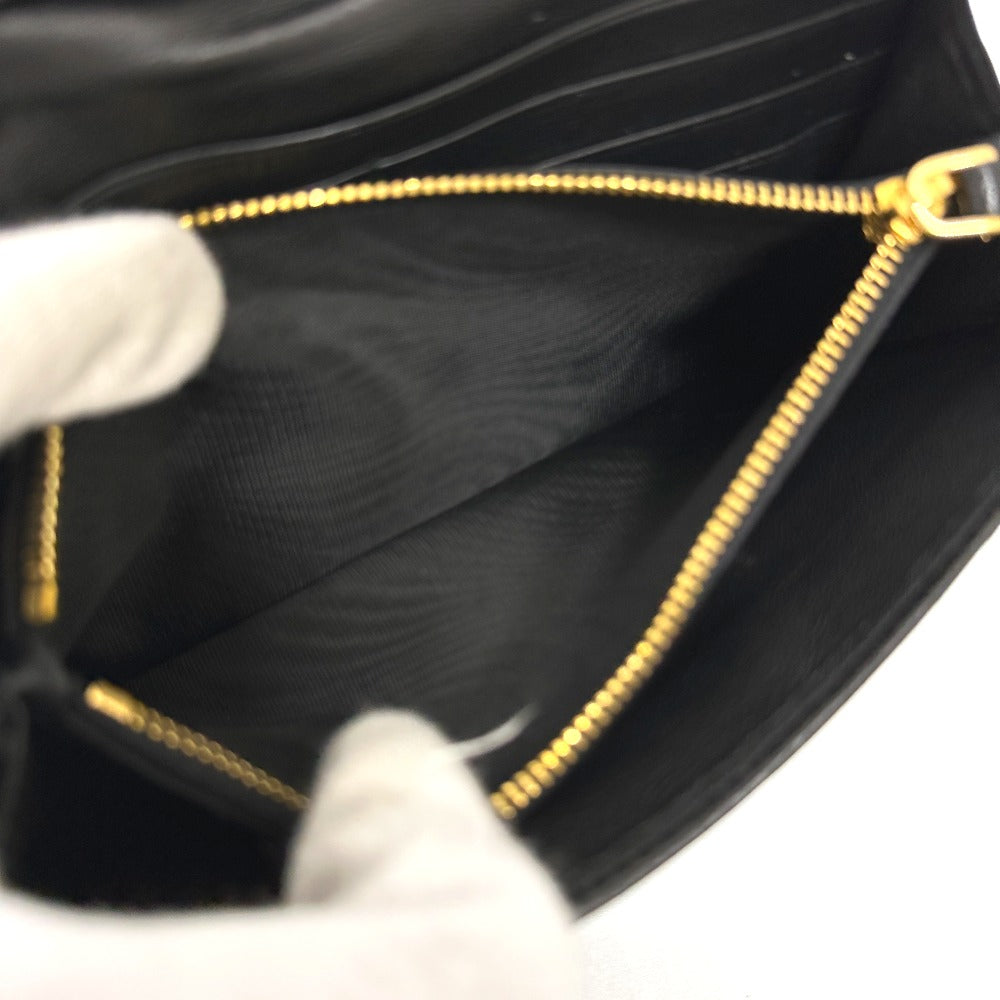 PRADA Long Wallet Purse 1M1132 leather black logo Gathered
