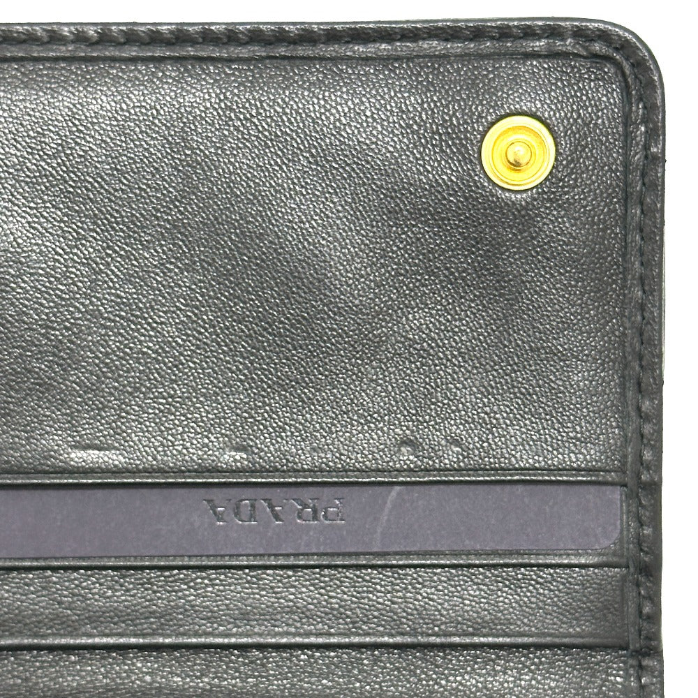 PRADA Long Wallet Purse 1M1132 leather black logo Gathered