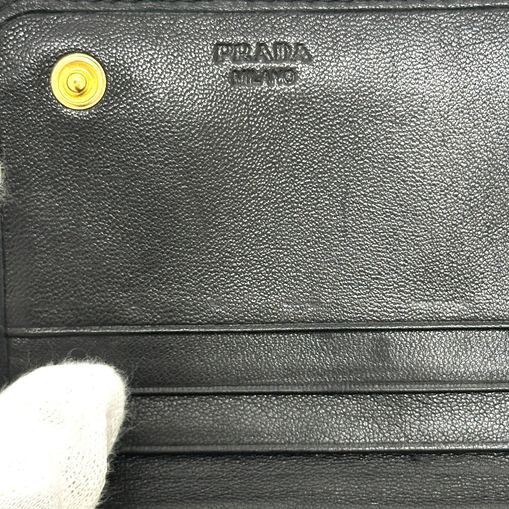 PRADA Long Wallet Purse 1M1132 leather black logo Gathered