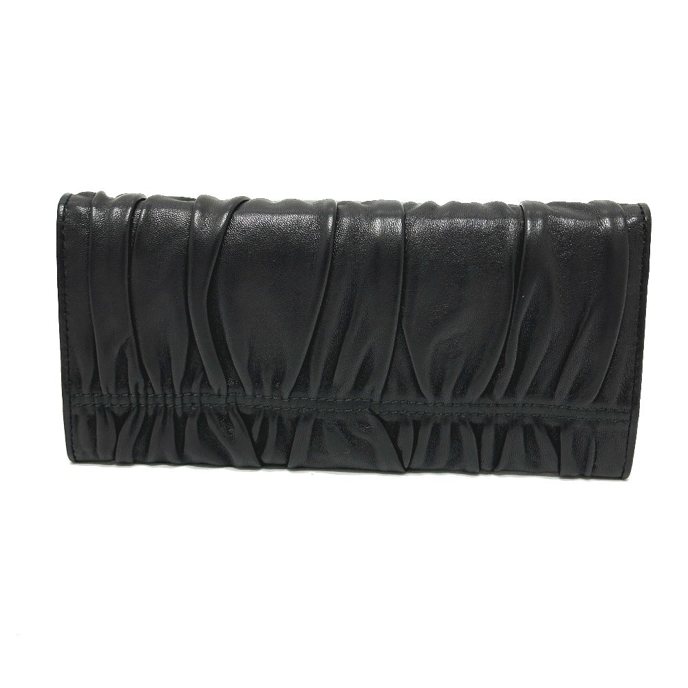 PRADA Long Wallet Purse 1M1132 leather black logo Gathered
