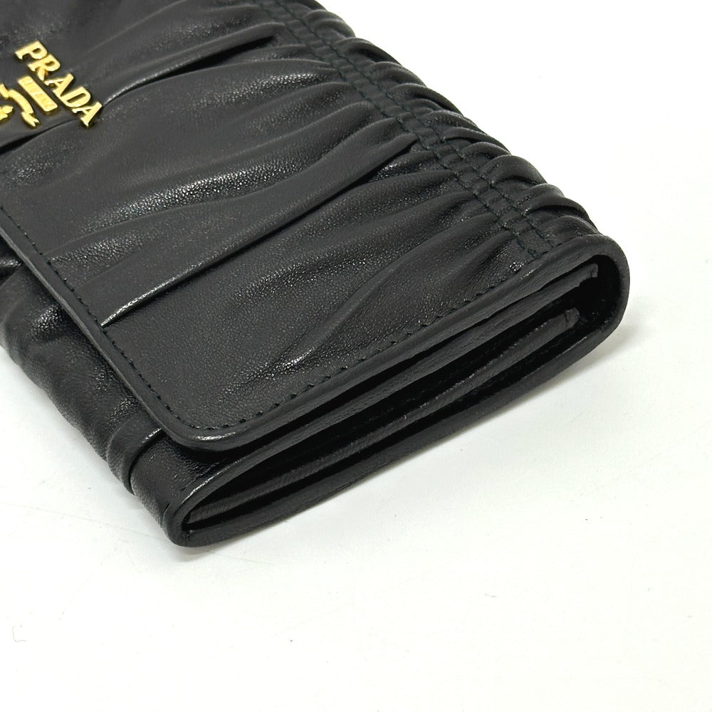 PRADA Long Wallet Purse 1M1132 leather black logo Gathered