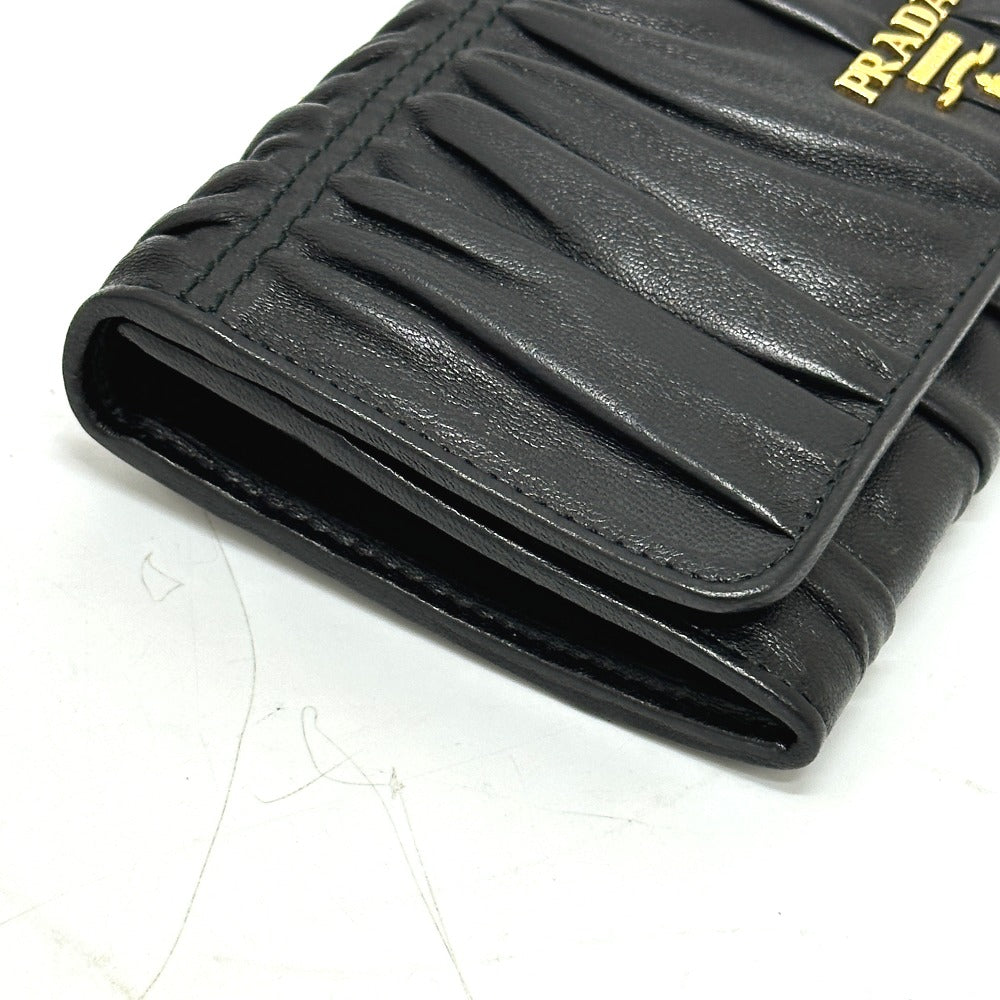 PRADA Long Wallet Purse 1M1132 leather black logo Gathered