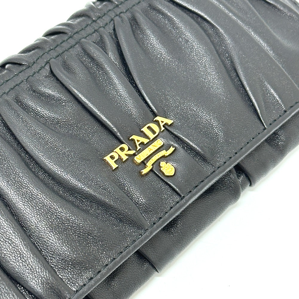 PRADA Long Wallet Purse 1M1132 leather black logo Gathered