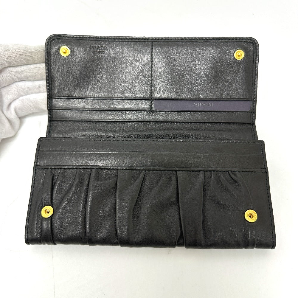 PRADA Long Wallet Purse 1M1132 leather black logo Gathered