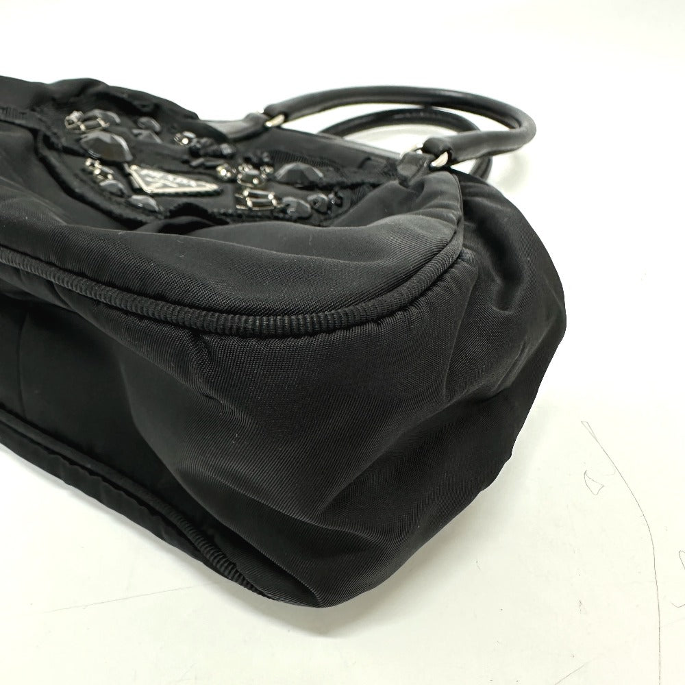 PRADA Handbag Nylon / leather black Evening bear