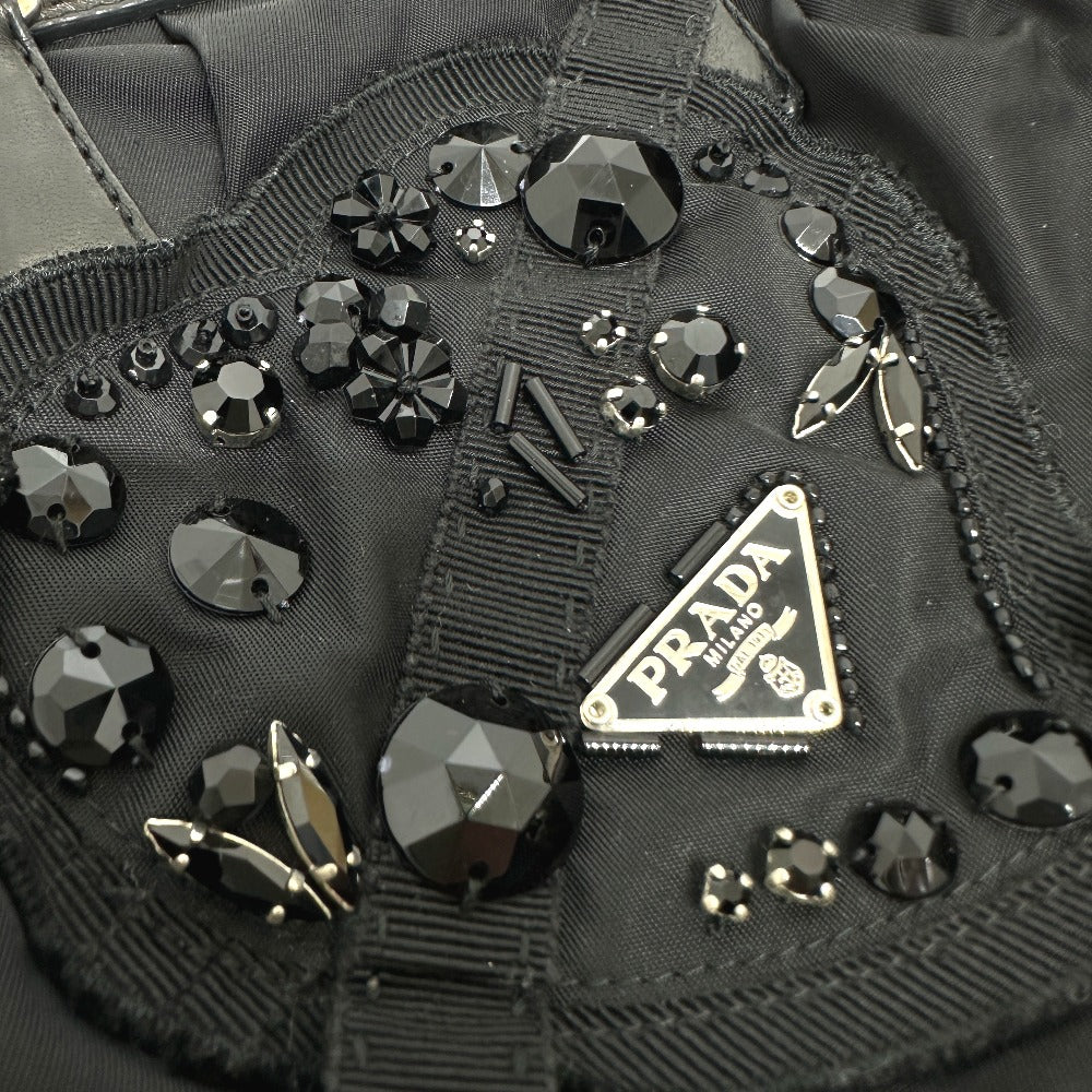 PRADA Handbag Nylon / leather black Evening bear