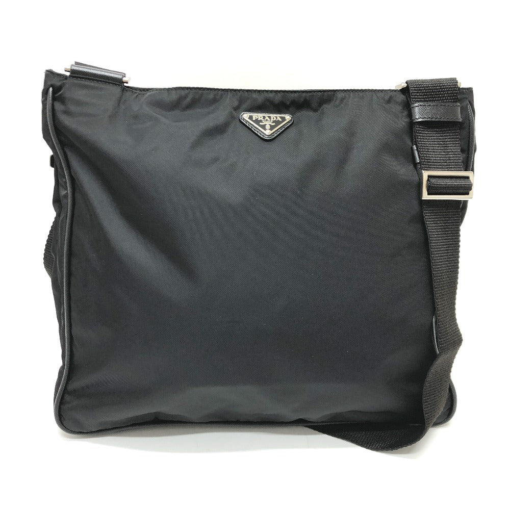 PRADA Shoulder Bag Nylon black Triangle With logo unisex(Unisex) Used Authentic