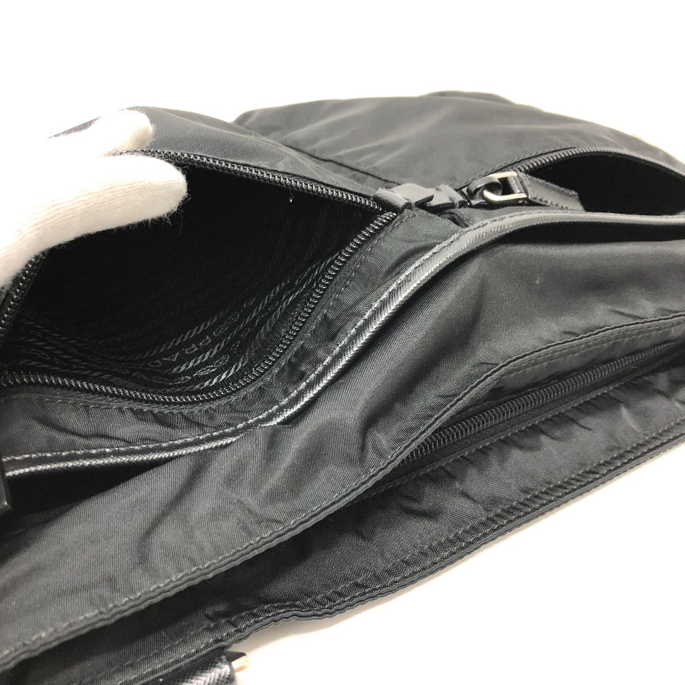 PRADA Shoulder Bag Nylon black Triangle With logo unisex(Unisex) Used Authentic