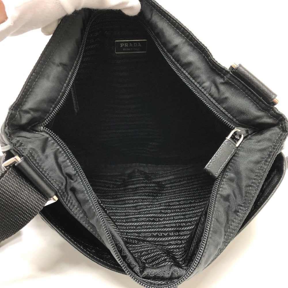 PRADA Shoulder Bag Nylon black Triangle With logo unisex(Unisex) Used Authentic