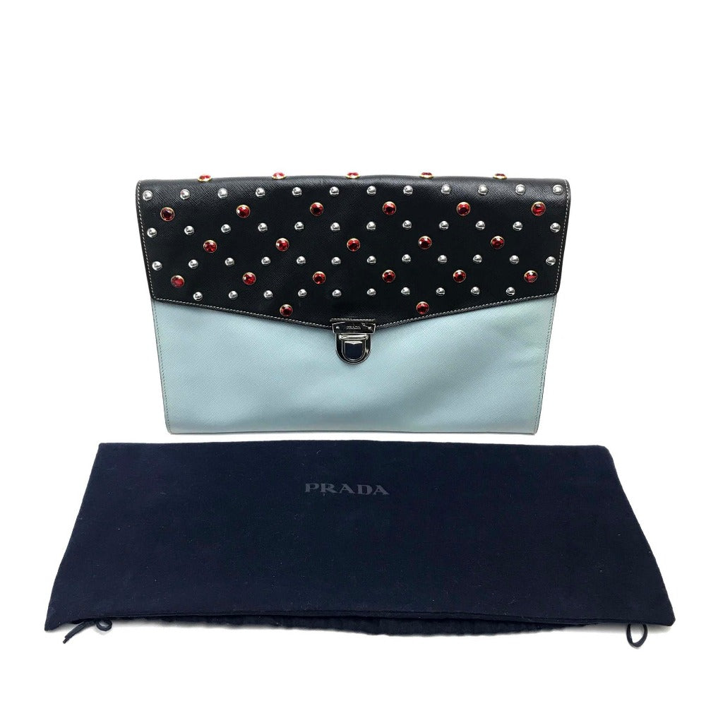 PRADA Clutch bag VR074C leather black Safiano Bijou x studs