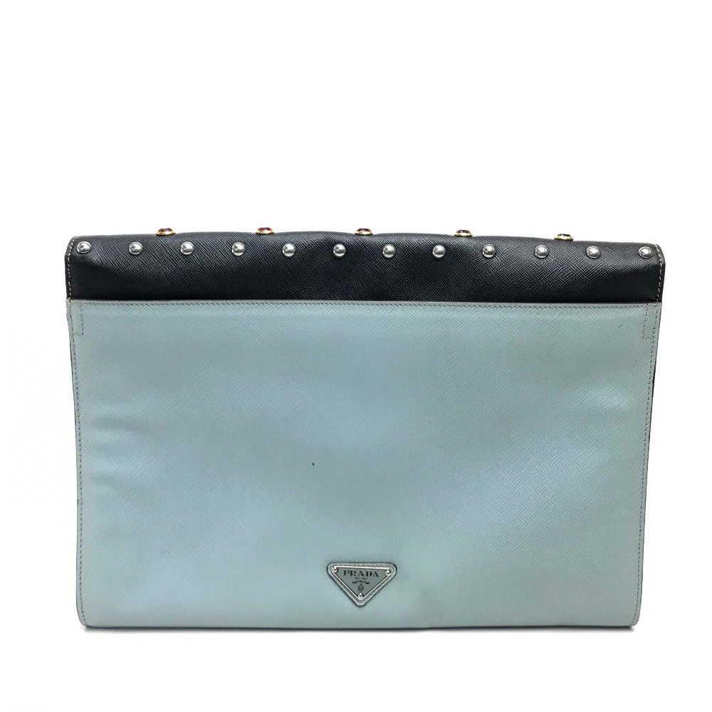 PRADA Clutch bag VR074C leather black Safiano Bijou x studs