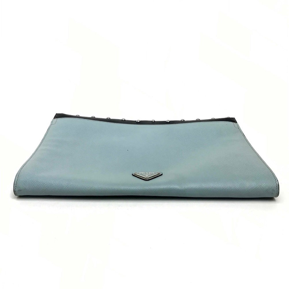 PRADA Clutch bag VR074C leather black Safiano Bijou x studs