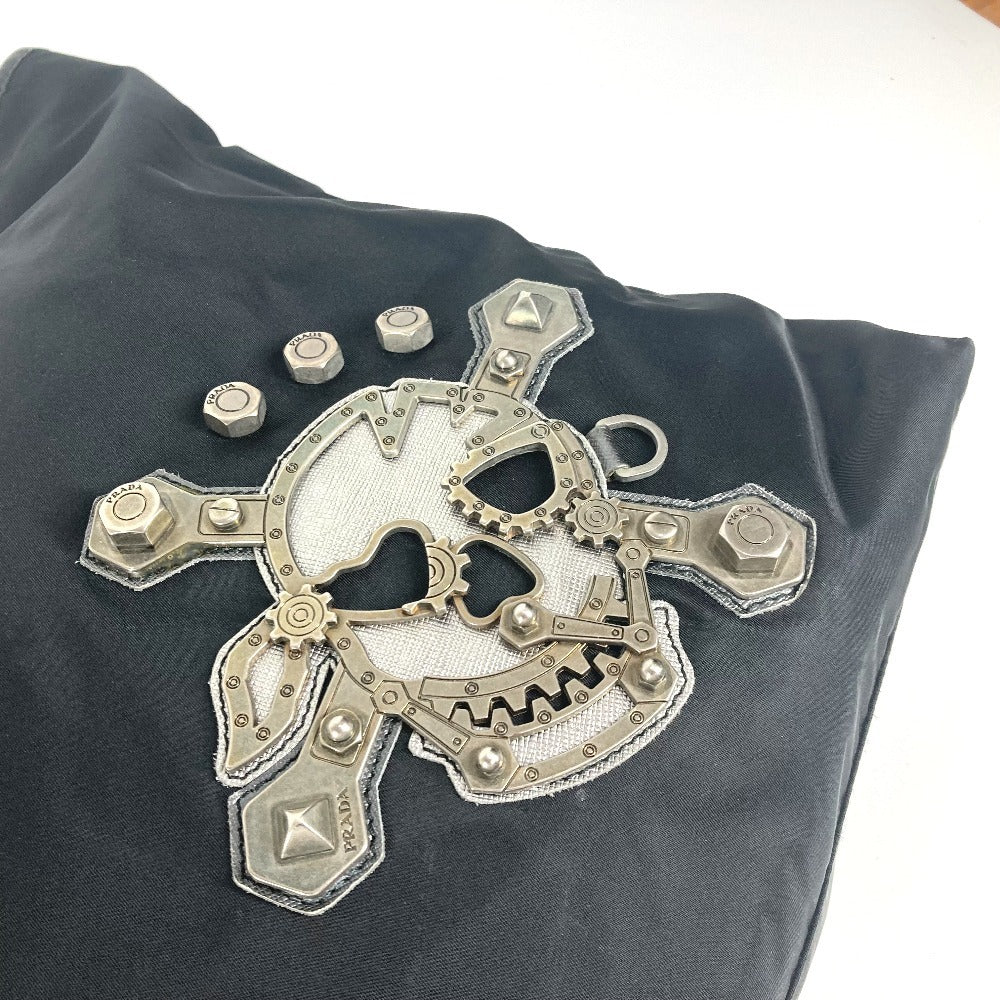 PRADA Tote Bag Nylon / leather black Skull logo