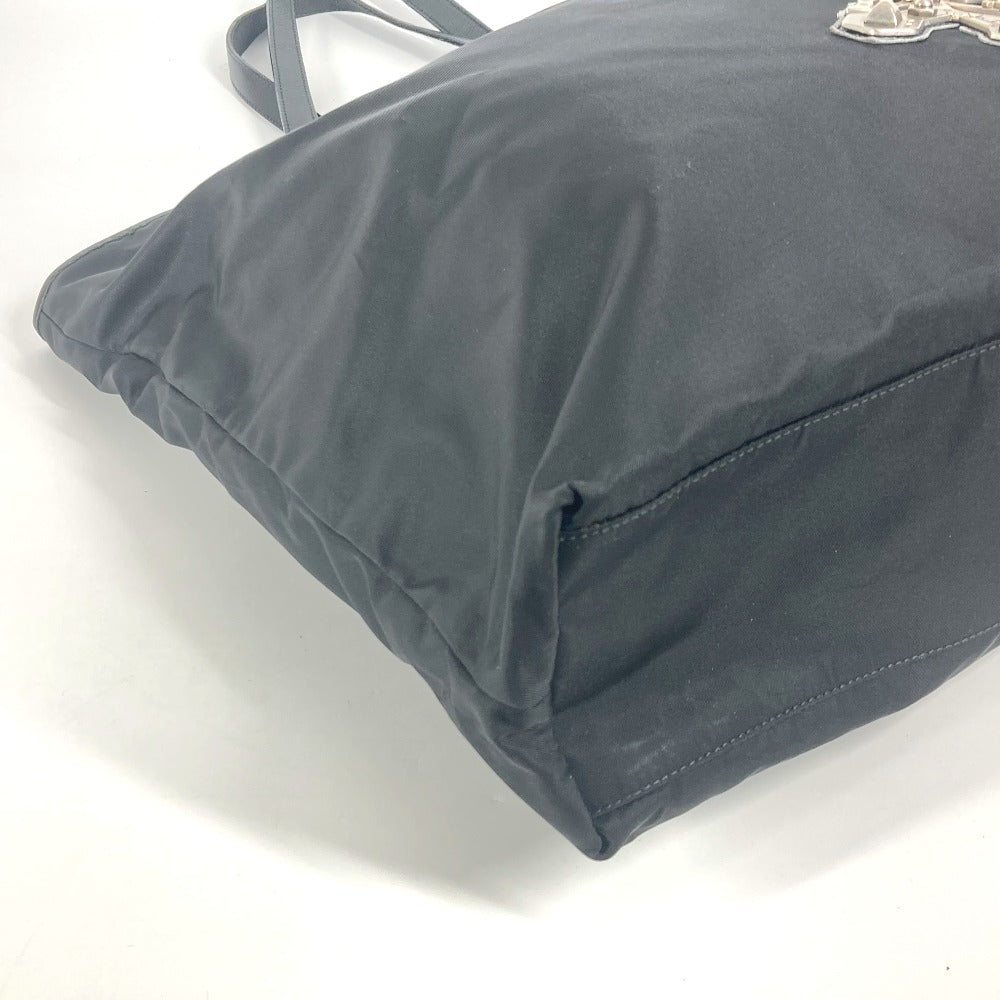 PRADA Tote Bag Nylon / leather black Skull logo