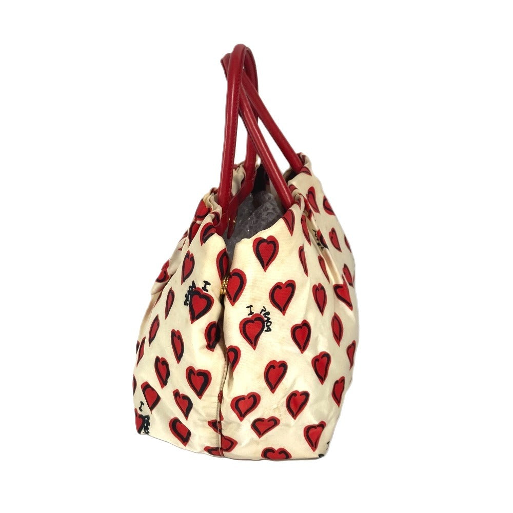 PRADA Tote Bag Leather / nylon white Heart logo