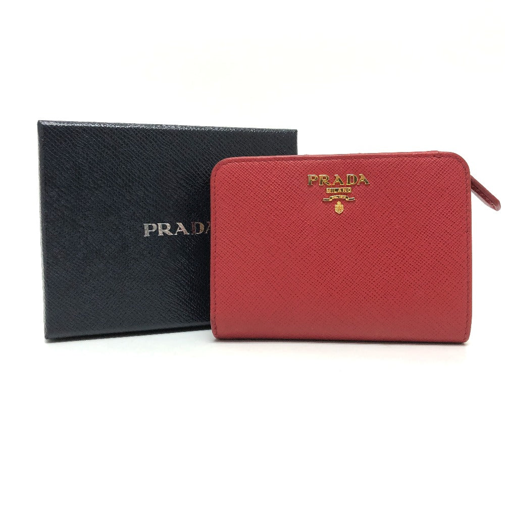 PRADA Folded wallet 1ML018 Safiano leather Red logo Women Used Authentic