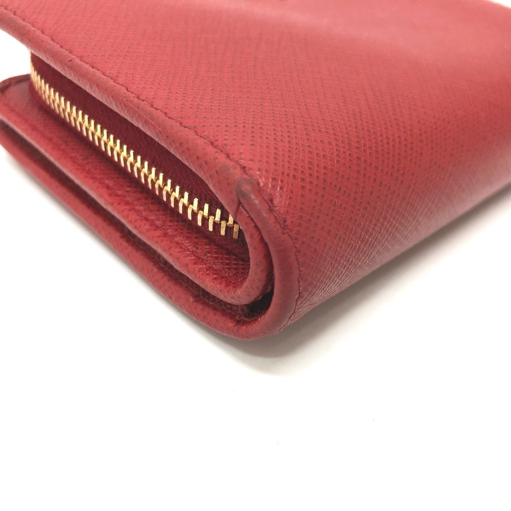 PRADA Folded wallet 1ML018 Safiano leather Red logo Women Used Authentic