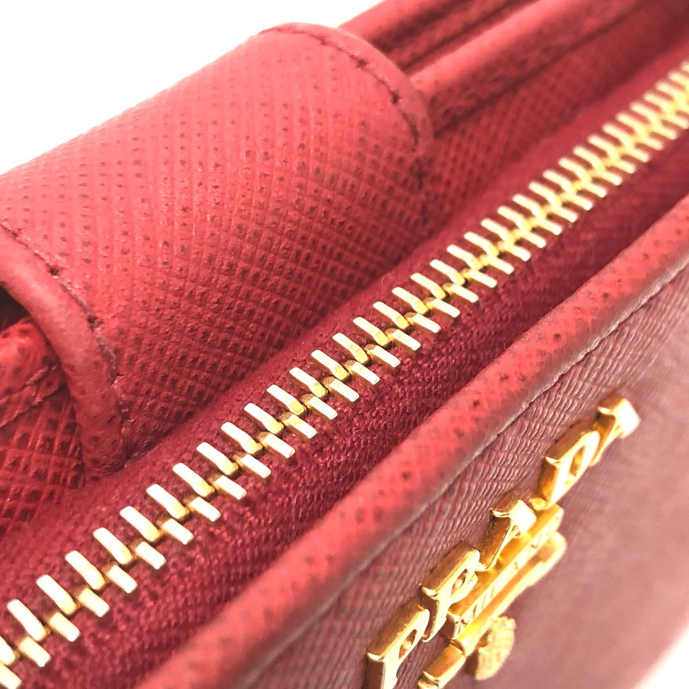 PRADA Folded wallet 1ML018 Safiano leather Red logo Women Used Authentic