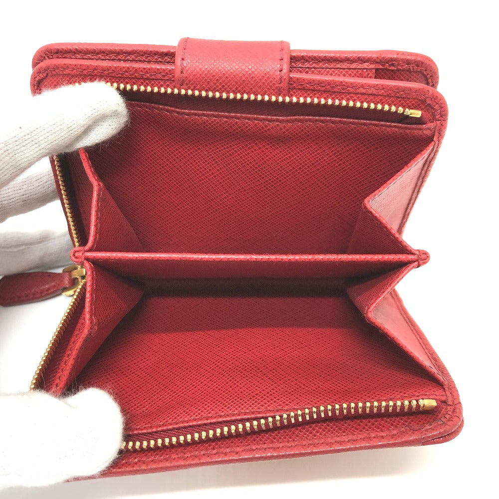 PRADA Folded wallet 1ML018 Safiano leather Red logo Women Used Authentic