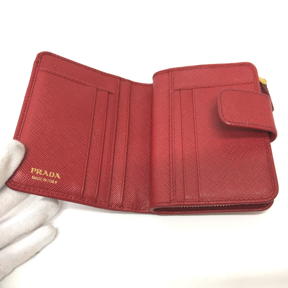 PRADA Folded wallet 1ML018 Safiano leather Red logo Women Used Authentic