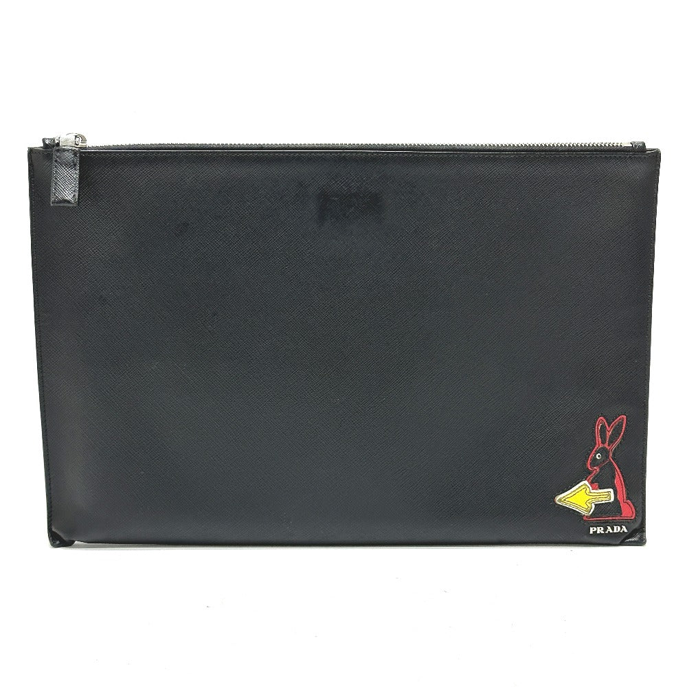 PRADA Clutch bag 2NG001 Safiano leather black logo rabbit