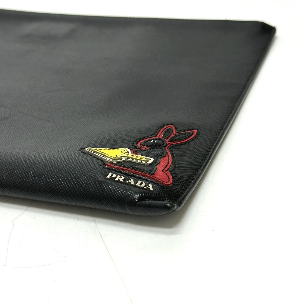 PRADA Clutch bag 2NG001 Safiano leather black logo rabbit