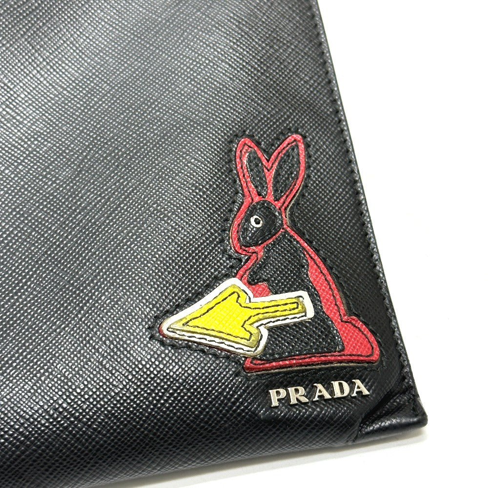 PRADA Clutch bag 2NG001 Safiano leather black logo rabbit