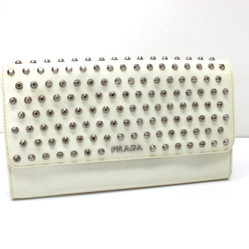PRADA Long Wallet Purse leather white Wallet bag Studs
