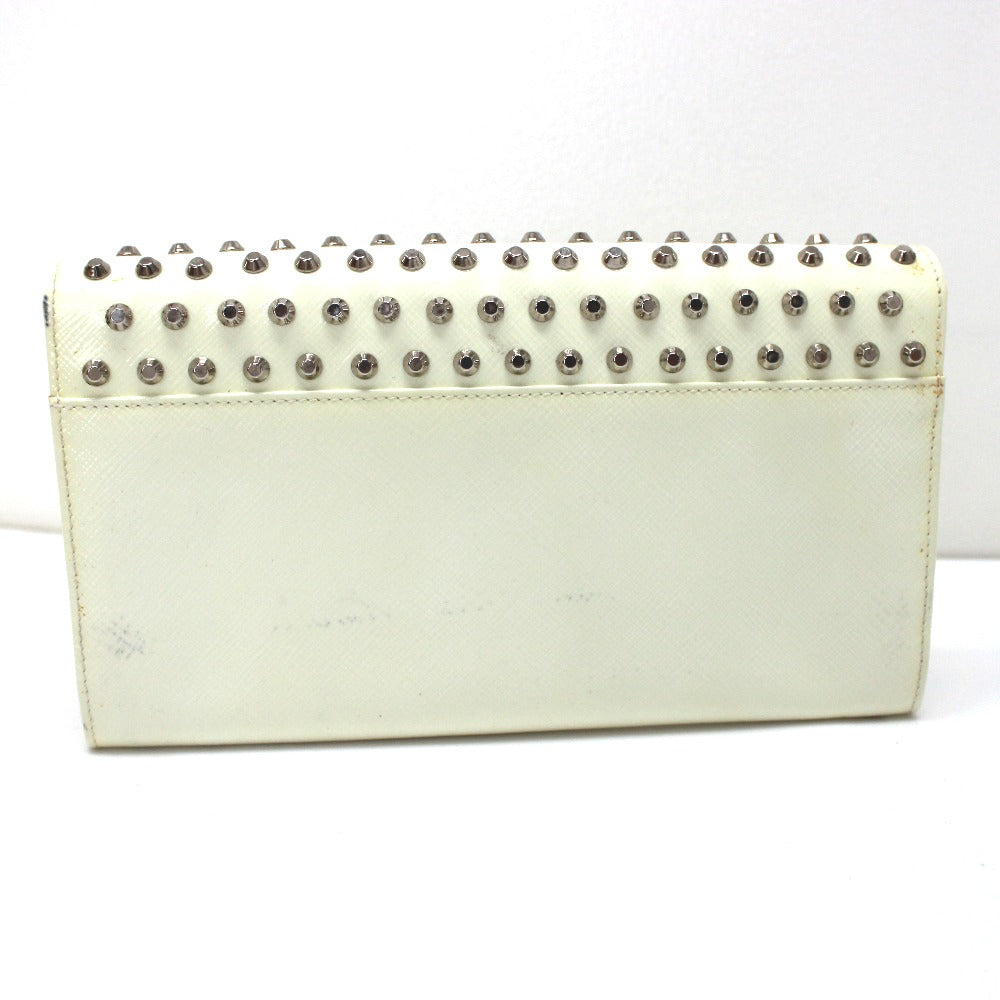 PRADA Long Wallet Purse leather white Wallet bag Studs
