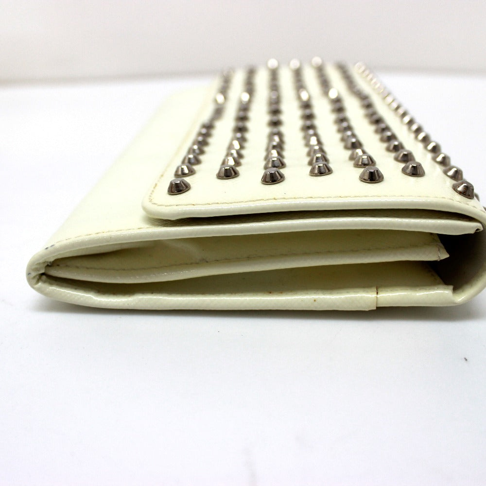 PRADA Long Wallet Purse leather white Wallet bag Studs