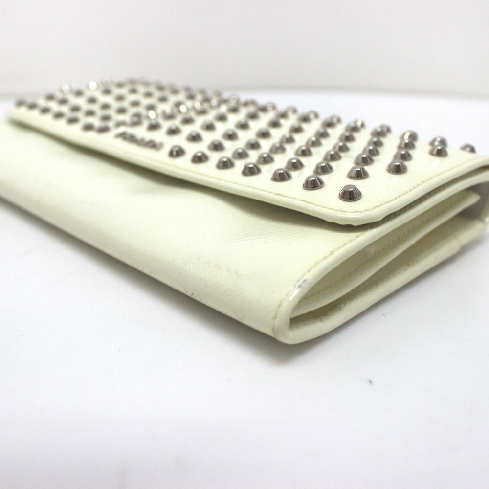PRADA Long Wallet Purse leather white Wallet bag Studs