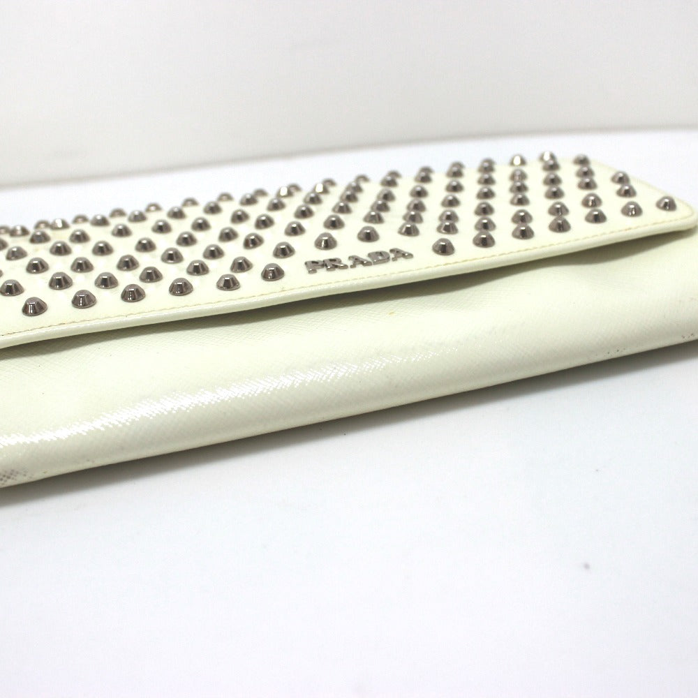 PRADA Long Wallet Purse leather white Wallet bag Studs