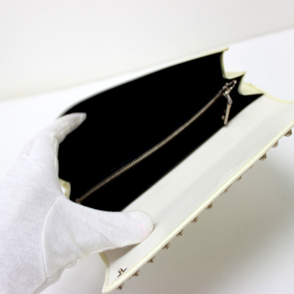 PRADA Long Wallet Purse leather white Wallet bag Studs