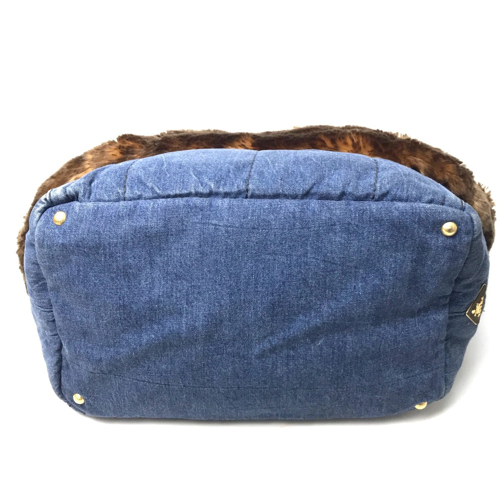 PRADA Tote Bag BN2182 Denim / fake fur / suede blue Fur with bag Canapa Women Used Authentic