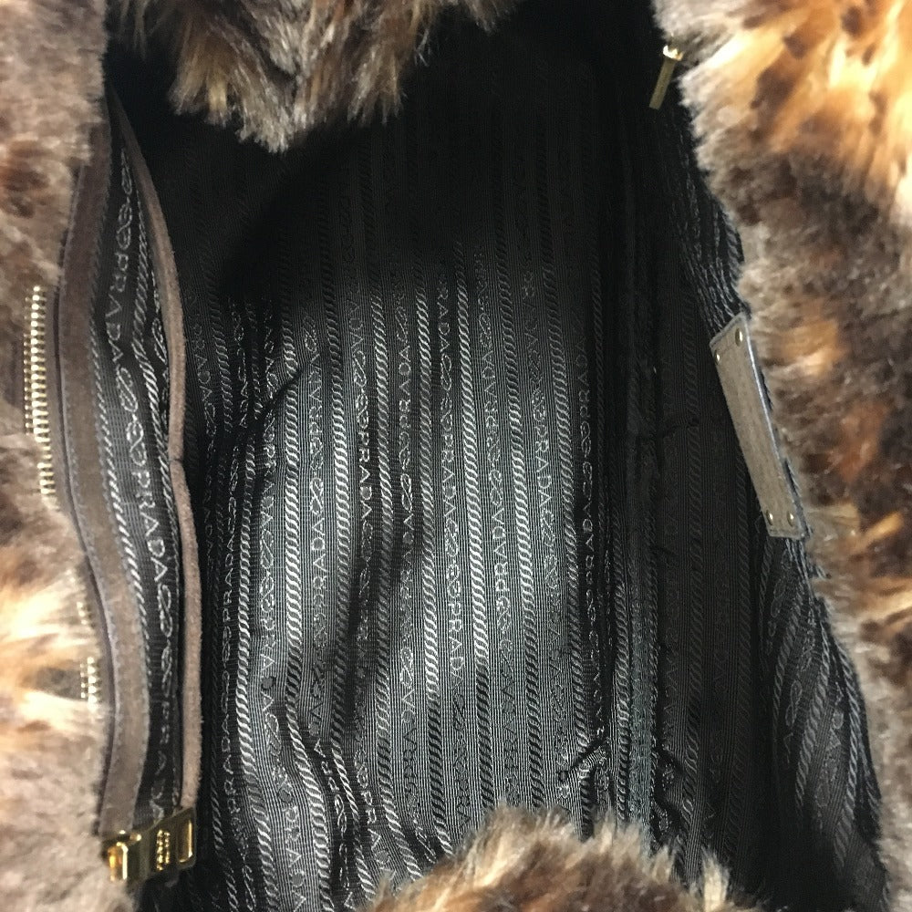 PRADA Tote Bag BN2182 Denim / fake fur / suede blue Fur with bag Canapa Women Used Authentic