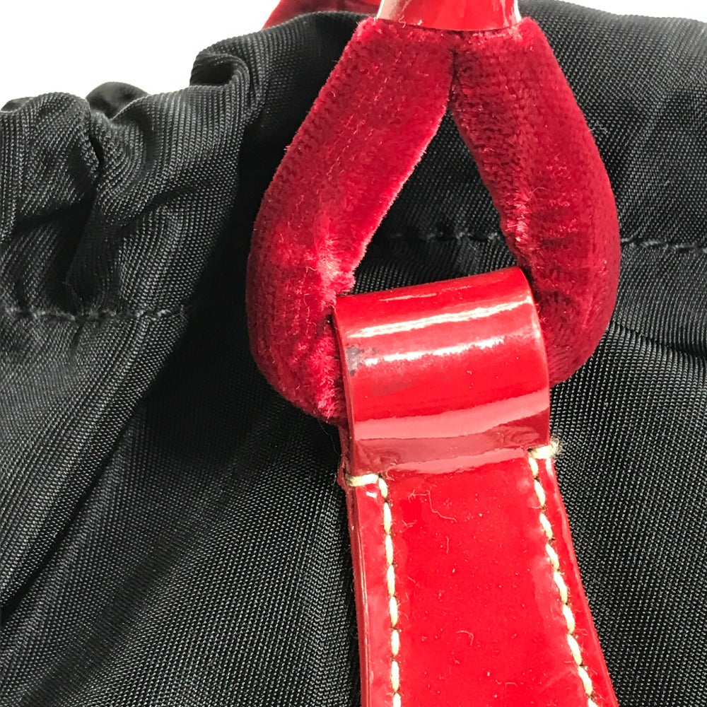 PRADA Handbag Patent leather, nylon, velour black By color logo drawstring bag triangle logo triangular logo plate