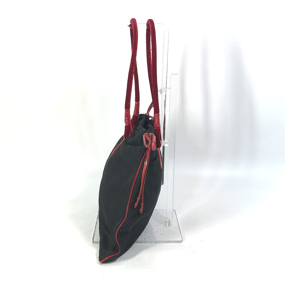 PRADA Handbag Patent leather, nylon, velour black By color logo drawstring bag triangle logo triangular logo plate